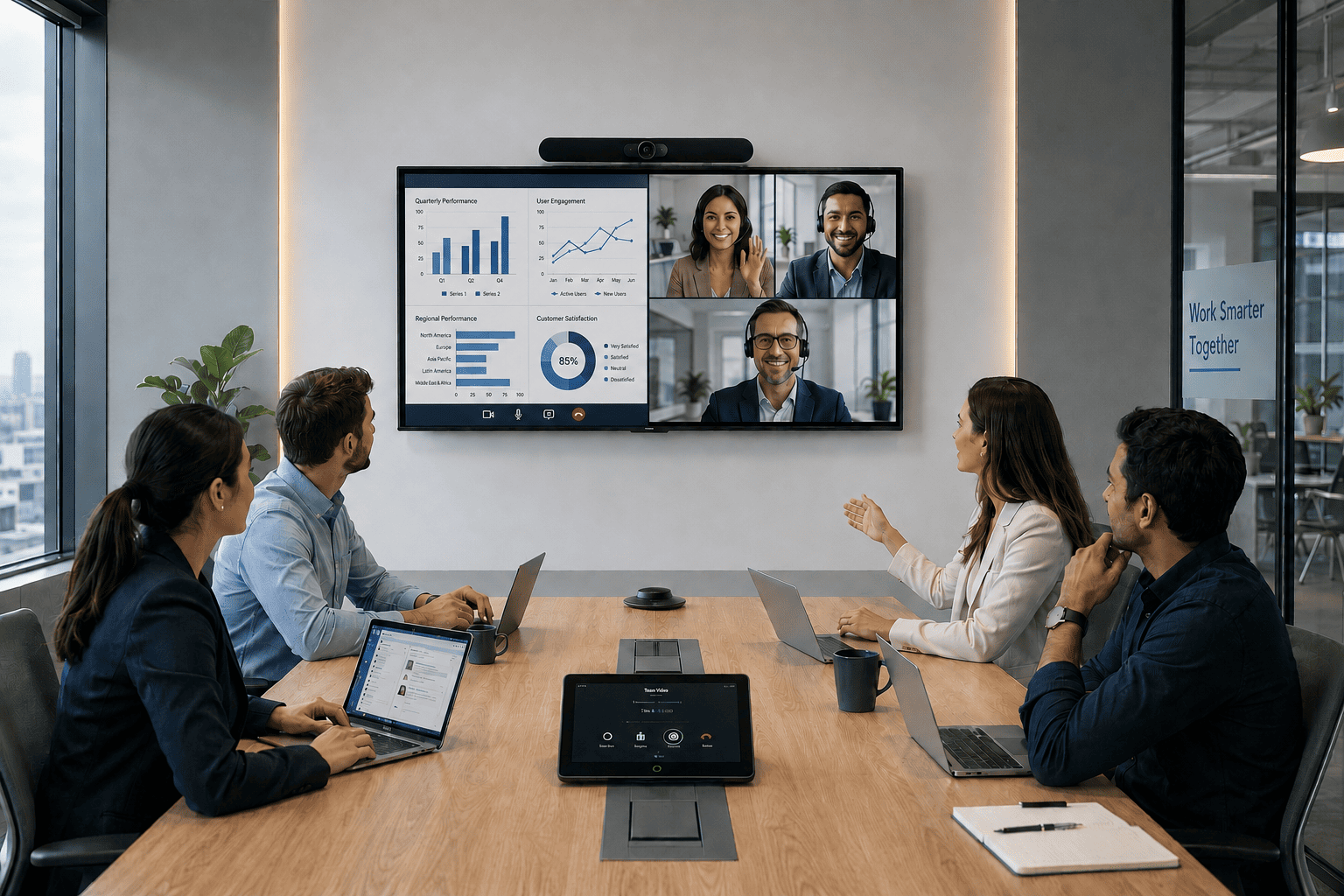 People collaborating with technology